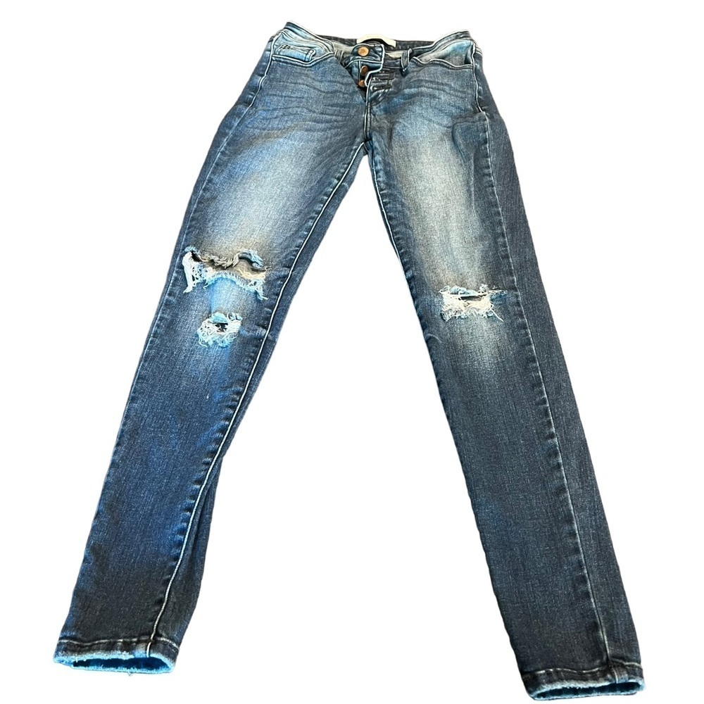 KanCan Women’s Distressed Button Fly Skinny Jeans Stretch Size 27